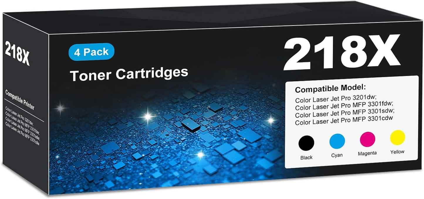 218X Toner Cartridges Laser 3301fdw 3201dw for HP 218X 218A toner Cartridge 4 pack, 3101dw 3301fdw 3301sdw Toner Cartridge, W2180X HP218X 218 Toner for HP Color LaserJet Pro MFP 3301fdw 3201dw 3301cdw