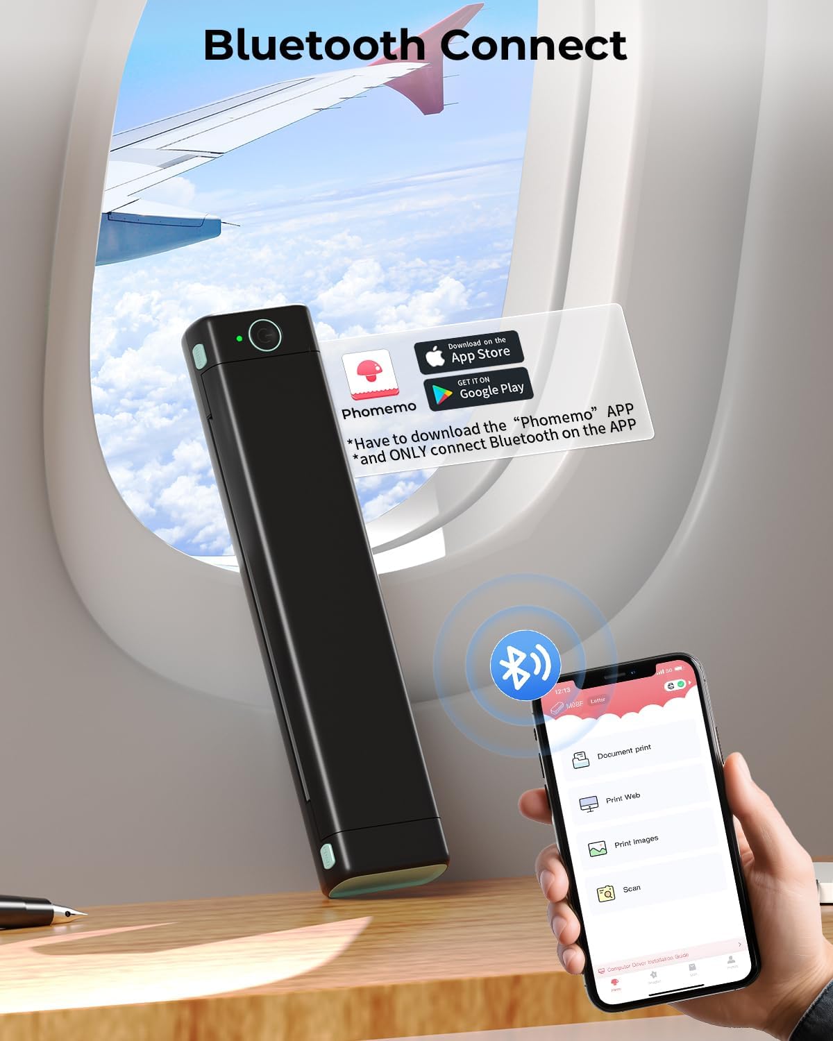 Phomemo Portable Printers Wireless for Travel - Bluetooth Thermal Printer Supports 8.5" X 11" Letter, Inkless Printer Compatible with Phone Laptop for Home Use Car Office School, Come with Carry Case