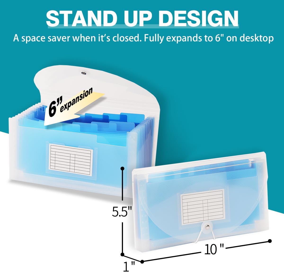 H4D Check Size 13 Pocket Expanding File Folder, Accordion File Organizer Wallet Case for Coupon Receipt Storage, 10 x 5.5 inches, Blue