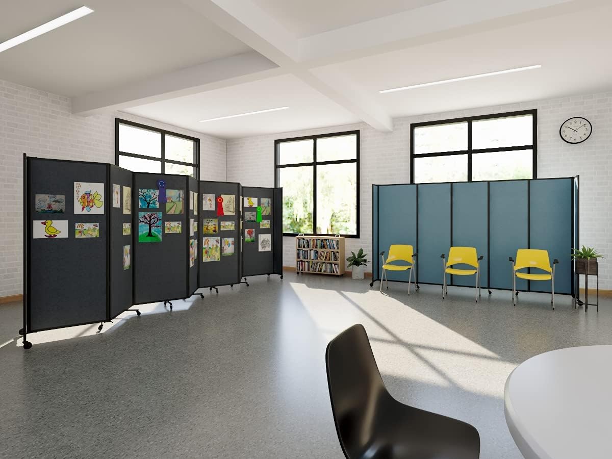 Versare Straightwall Sliding Portable Wall Partition | Freestanding Office Dividers | Locking Wheels | Temporary Room Separator | 15'6" Wide x 6' Tall Caribbean Fabric Panels