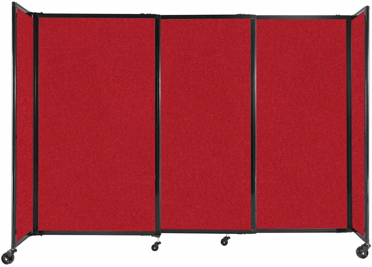 Versare Straightwall Sliding Portable Wall Partition | Freestanding Office Dividers | Locking Wheels | Temporary Room Separator | 7'2'' Wide x 5' Tall Red Fabric Panels