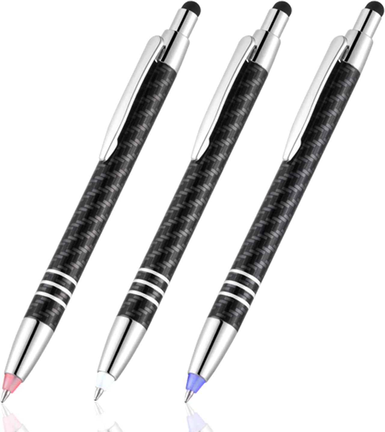 Glovion Lighted Tip Pen with Stylus 3-in-1 - LED Penlight Light Up Pen Light Ballpoint Pen with Light for Writing in The Dark - Pack of 3 - Red/Blue/White Light - GL006