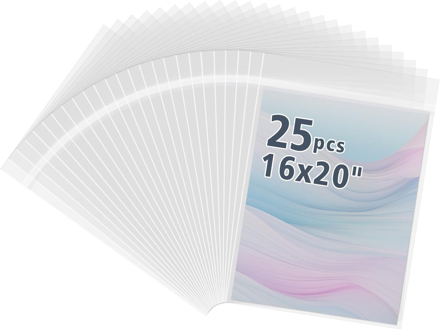 Frametory, 25 Pack 16 3/8"x20 1/8" Acid-Free Clear Plastic Bags, Self Seal Crystal Photo Sleeves for 16X20 Framing Mat Mattes, Art Prints, Clothes