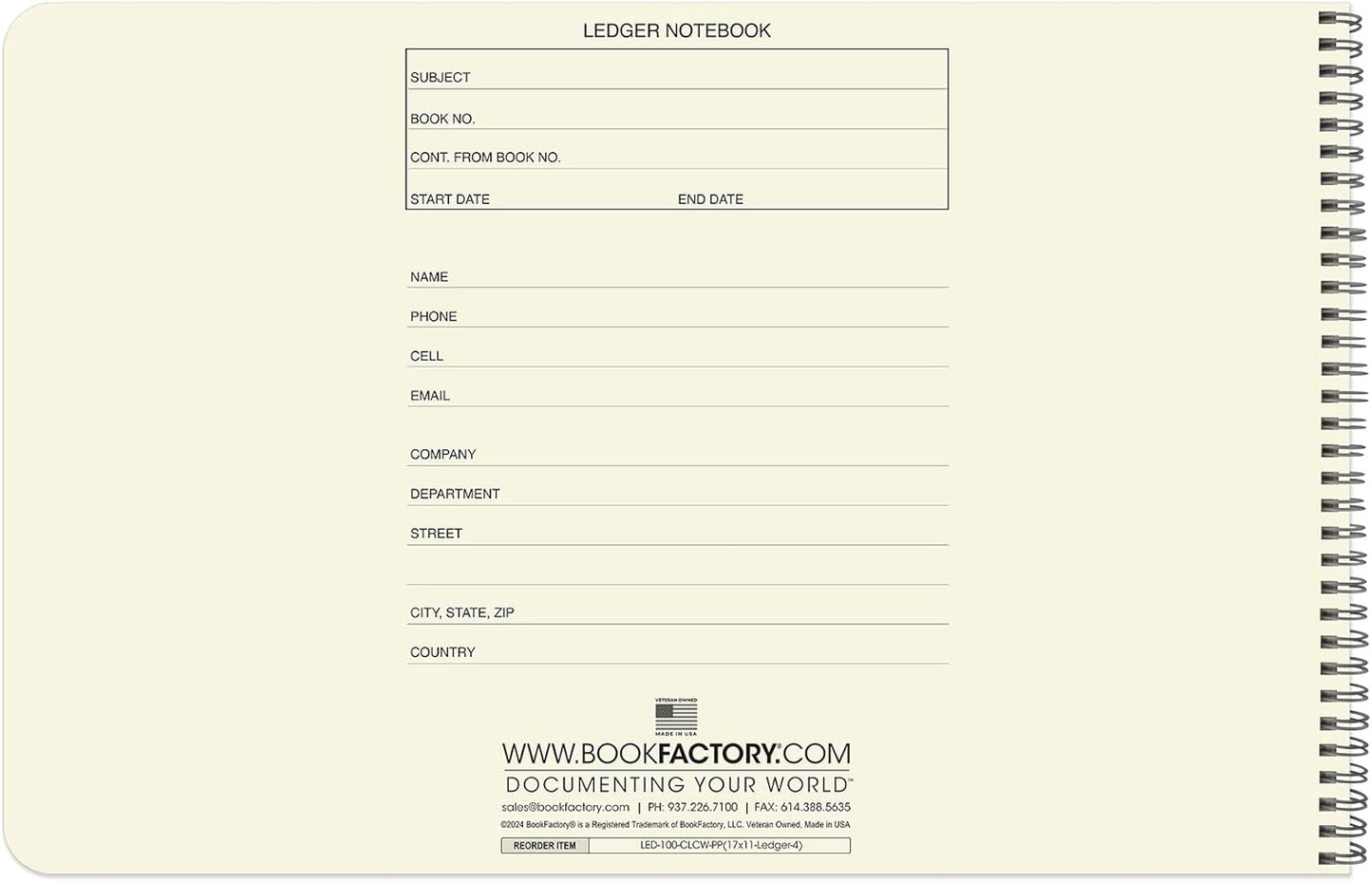 BookFactory Accounting Ledger Notebook/Large 4 Column Accounting Ledger Columnar (Four Columns) Log Book - 17'' x 11'', 100 Pages, Wire-O Landscape Format (LED-100-CLCW-PP(17x11-Ledger-4)-AX)