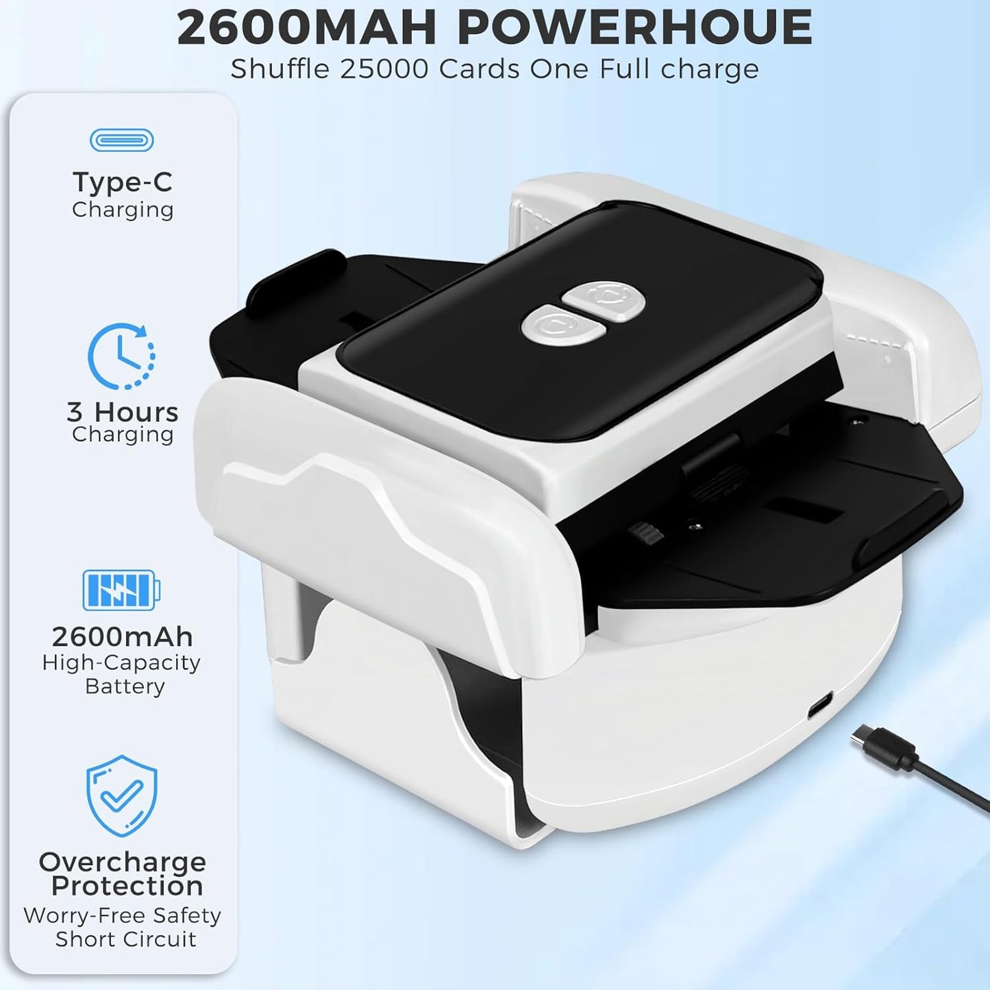 Automatic Card Shuffler 1-2 Decks,UNO Poker Shuffler with 2600mAh Rechargeable Built-in Battery,Low Noise,Electric Playing Cards Machine for Casino Card Game,Phase 10,Blackjack,Texas Hold'em