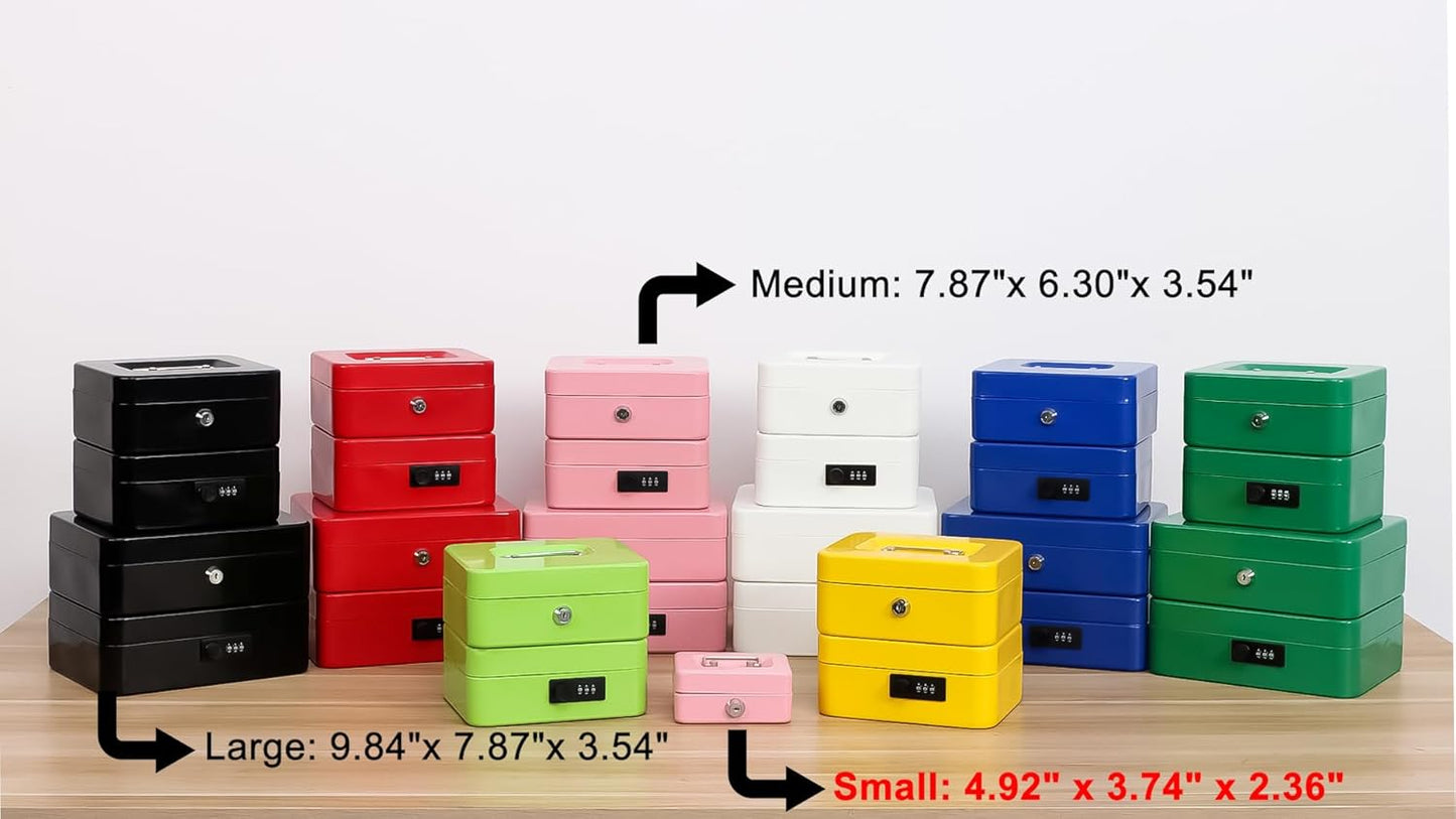 xydled Locking Steel Mini Cash Box with Removable Coin Tray and Key Lock for Kids,4.92" x 3.74" x 2.36",Black