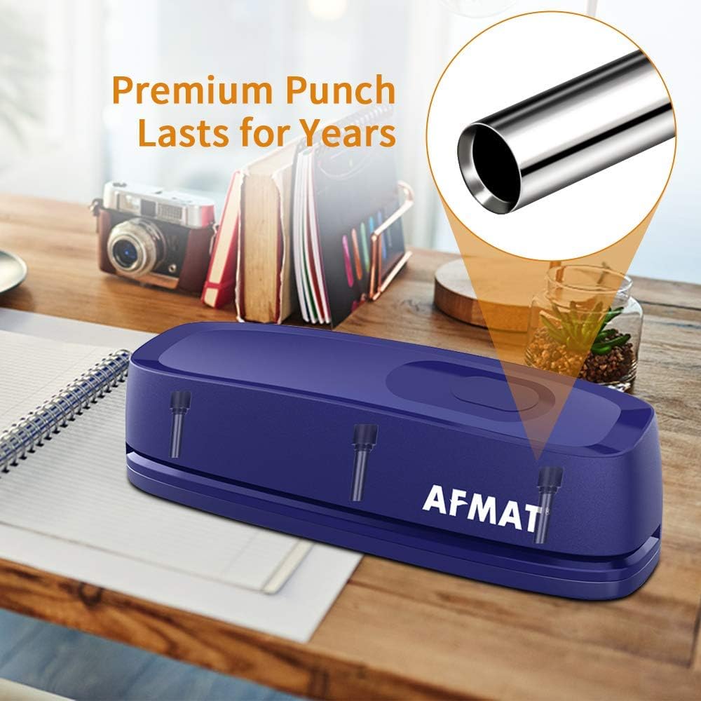 AFMAT Electric 3 Hole Punch, 3 Hole Punch Heavy Duty, 20-Sheet Punch Capacity, AC or Battery Operated, Effortless Punching, Long Lasting Paper Puncher for Office School Studio, Blue, Model: HP07