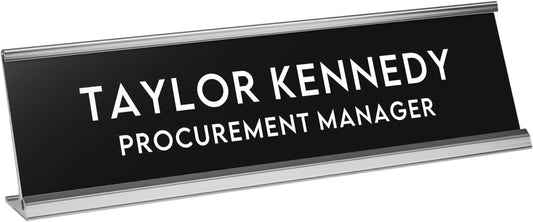 Custom Engraved Desk Plate | Personalized with your Name and Title | Perfect Decor for Office, Business, or Home | Multiple Font and Color Options | 2x8" or 2x10" (Black w/White Letters, 2x8")