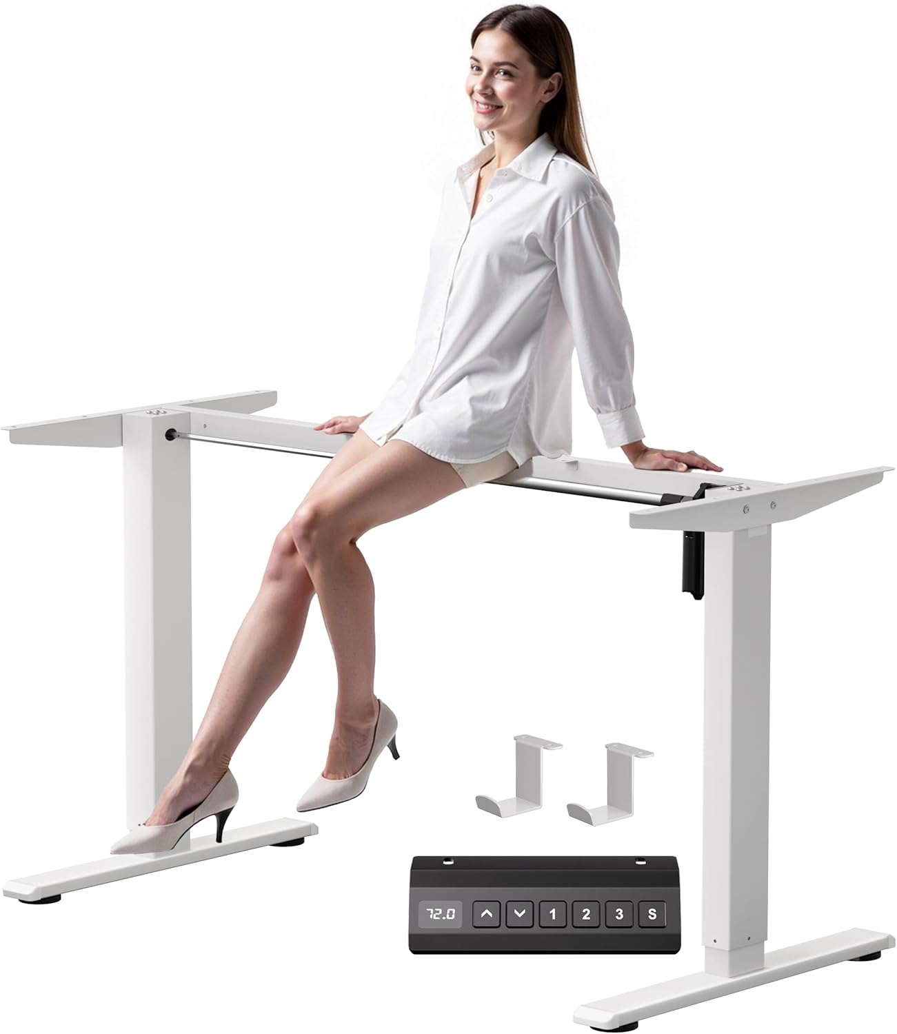 Electric Standing Desk Frame, Height Adjustable Desk Legs Up to 47.2",with Memory Controller,Ergonomic Stand Up Base Workstation for Home Office, White Frame Only
