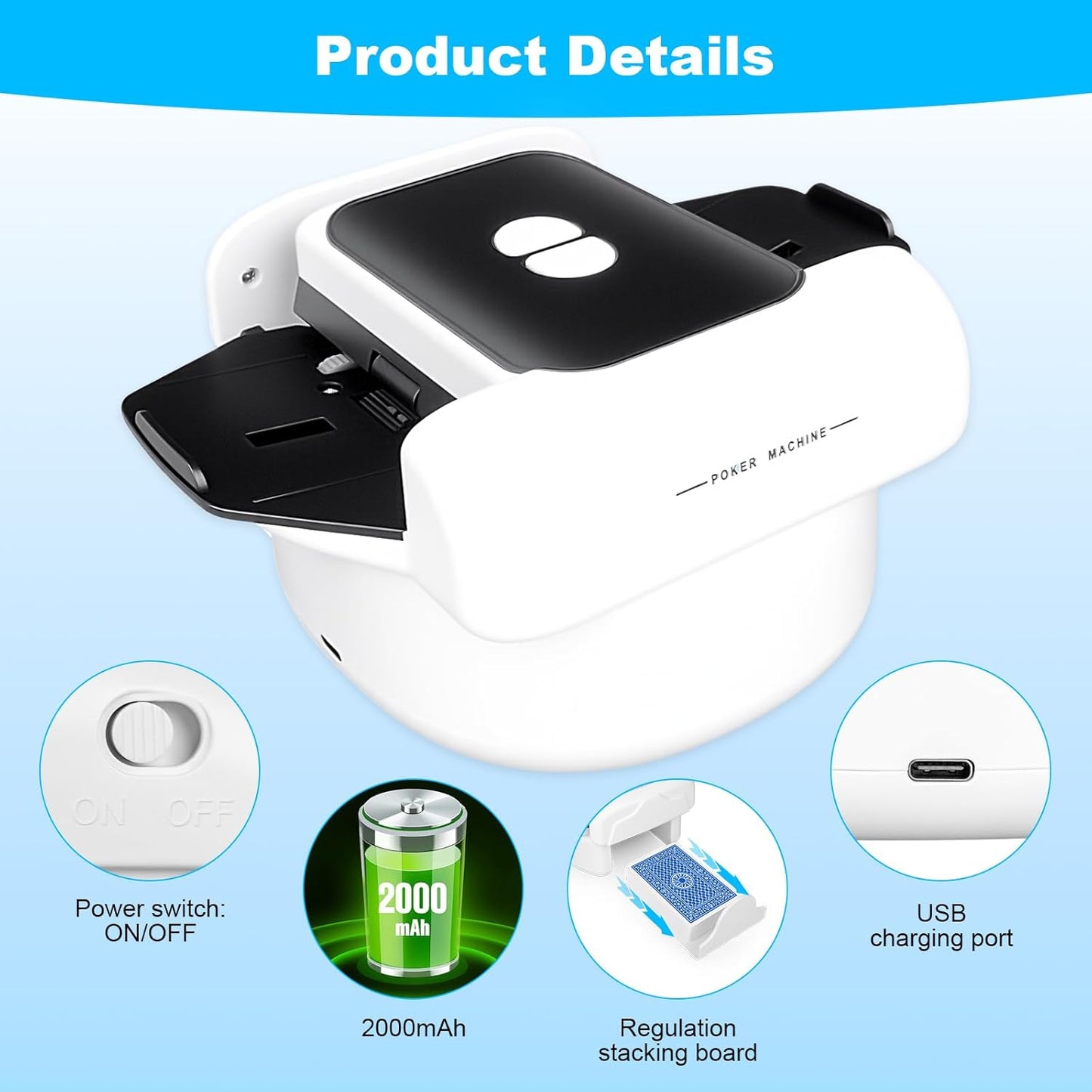 Card Shuffler - Rechargeable Low Noise Portable Automatic Shuffler for 1–2 Decks Compatible with UNO, Poker, Blackjack, Skip-Bo, Phase 10