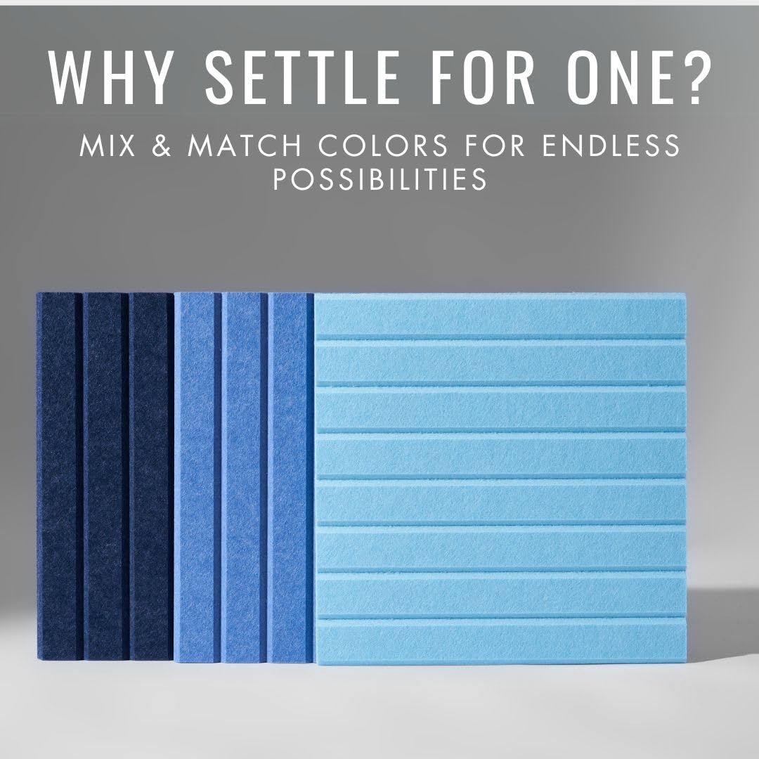 Large Cork Boards for Walls Black Felt Alternative - Slat Wall Paneling, Bulletin Board Tiles for Home Decor, Push Pin Corkboard Organizer for Office, Classroom-12-Pack Panel Kit (Baby Blue)