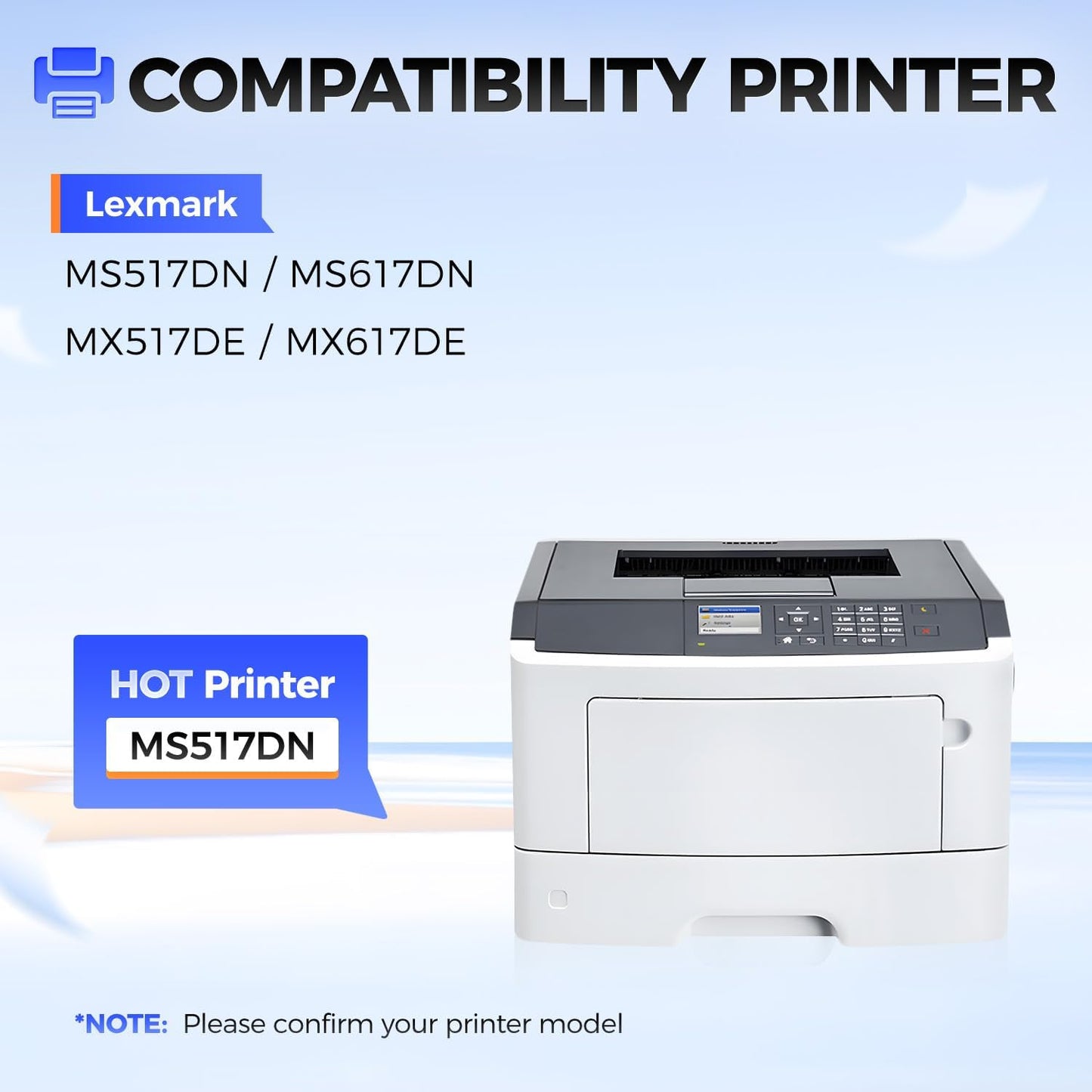 51B1X00 Black Toner Cartridge (with Chip) Extra High Yield Replacement for Lexmark 51B1H00 51B1000 Toner Cartridge Compatible with MS517dn MX517de MS617dn MX617de Laser Printer ( 1-Pack 20,000 Pages)