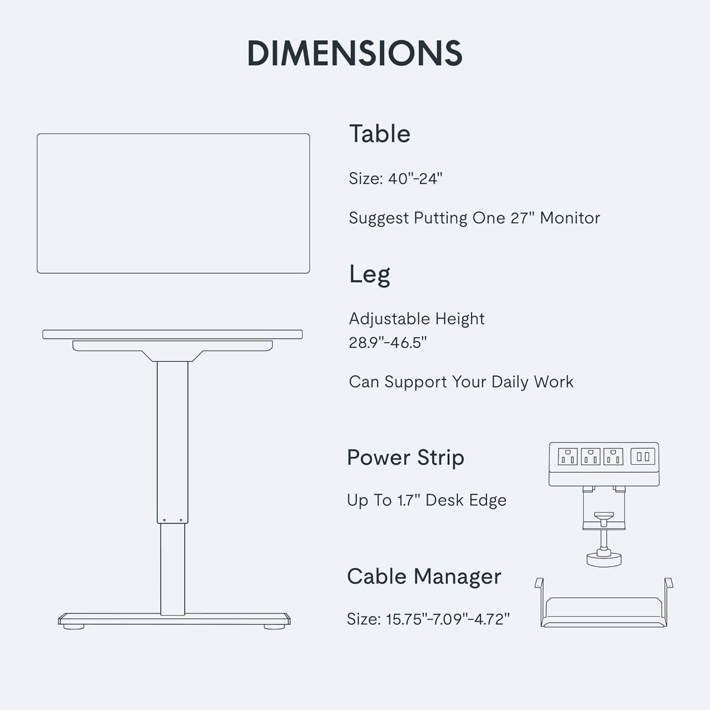 FLEXISPOT EN2 Whole-Piece Standing Desk with Clamp Power Strip, 40 x 24 Electric Stand Up Height Adjustable Desk with Cable Management (White Frame + 40" White Top)