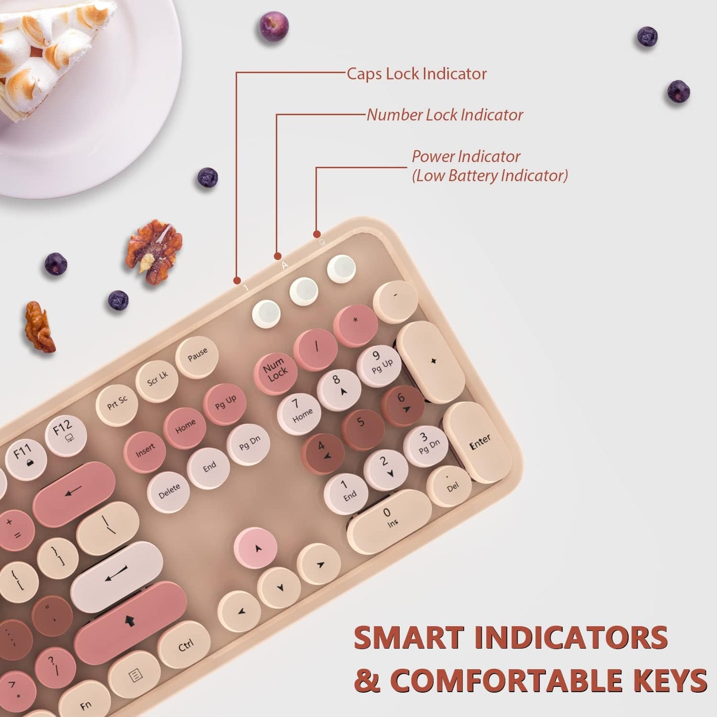 Colorful Wireless Keyboard and Mouse Combo - 104 Key Wireless Keyboard with Number Pad for Windows PC, Notebook, Laptop (Chocolate)