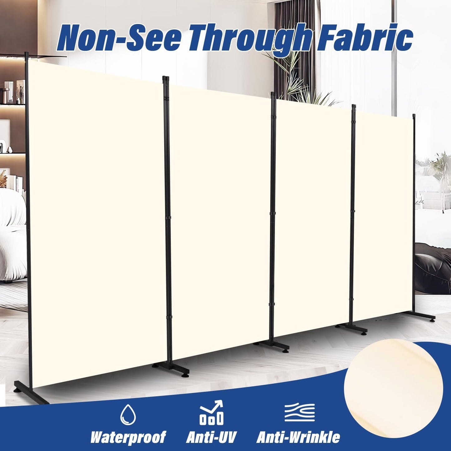 Room Divider 6ft Room Dividers and Folding Privacy Screens, 4 Panel Partition Room Divider Fabric Panel, Indoor Wall Divider for Room Separation Freestanding Space Separators for Bedroom Office Studio