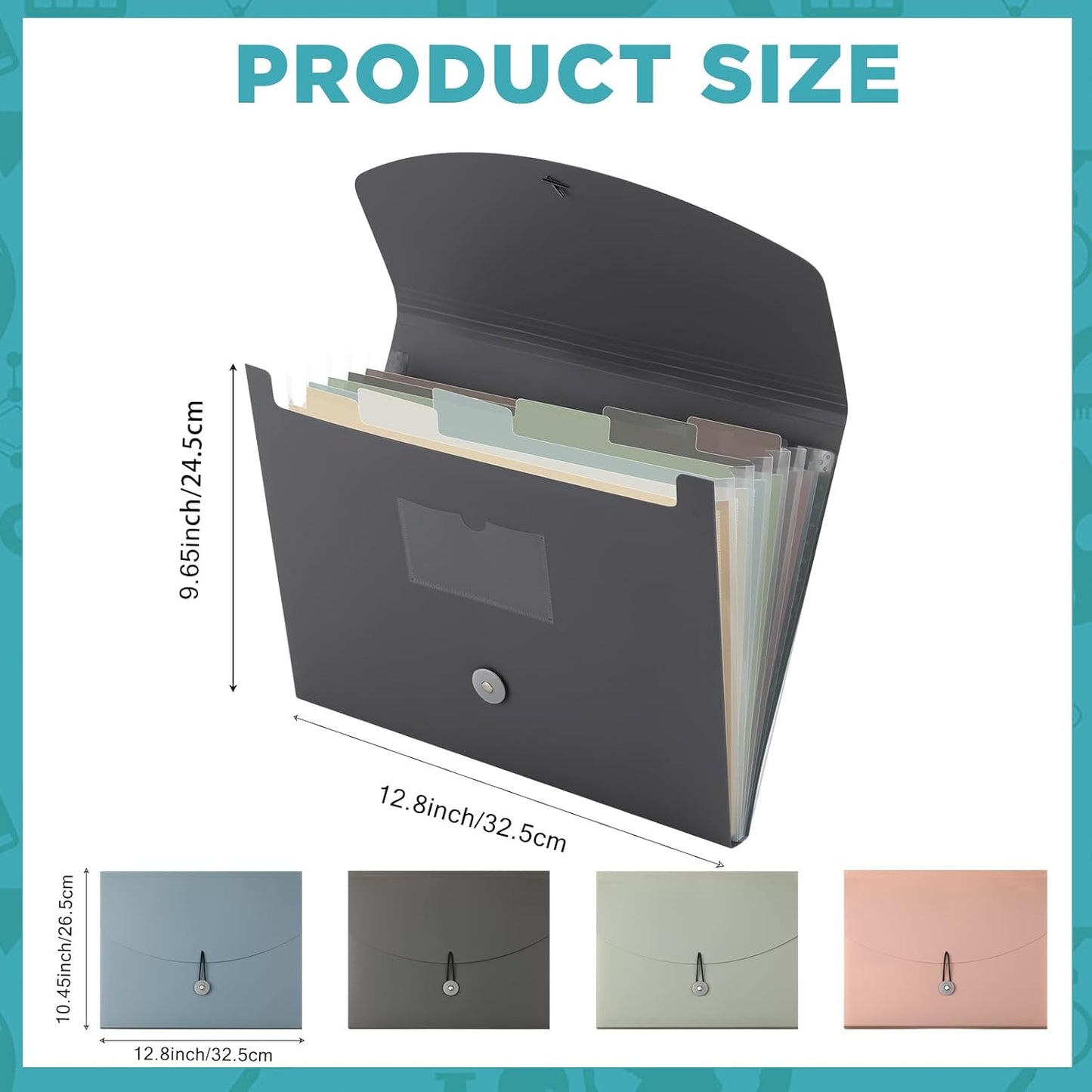 Harloon 4 Pack Expanding File Folder 7 Pocket, Expanding File Organizer with Labels, A4 Letter Size Folders with Pocket for Documents Office Travel Portable(Classic Color)