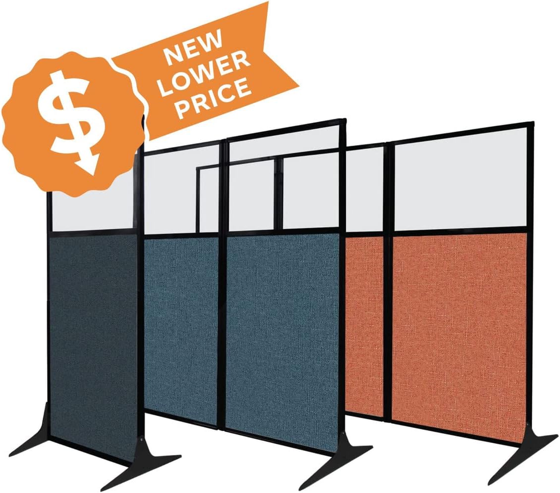 Versare Office Workstation Screen | Portable Wall Divider | Modern Cubicle | Freestanding Privacy Screen | Flexible Work Space | 2 Panels | 66" Wide x 70" Tall Black SoundSorb Panels with Window