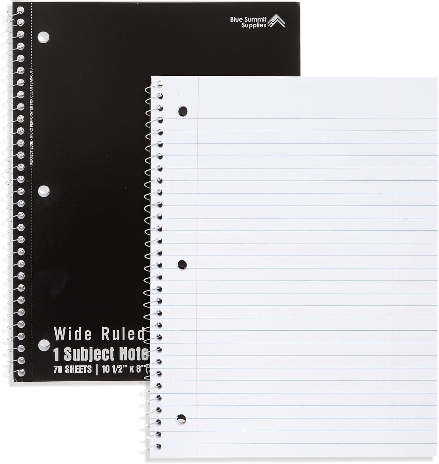 Blue Summit Black Wide Ruled Spiral Notebooks Bulk, 1 Subject Spiral Notebook Wide Ruled, Paper School Bulk Notebooks, 48 Pack