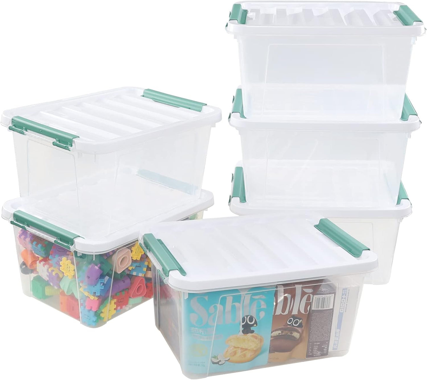 Pekky 20 Quart Clear Storage Bin with Lid, 6 Pack Plastic Latching Container Box