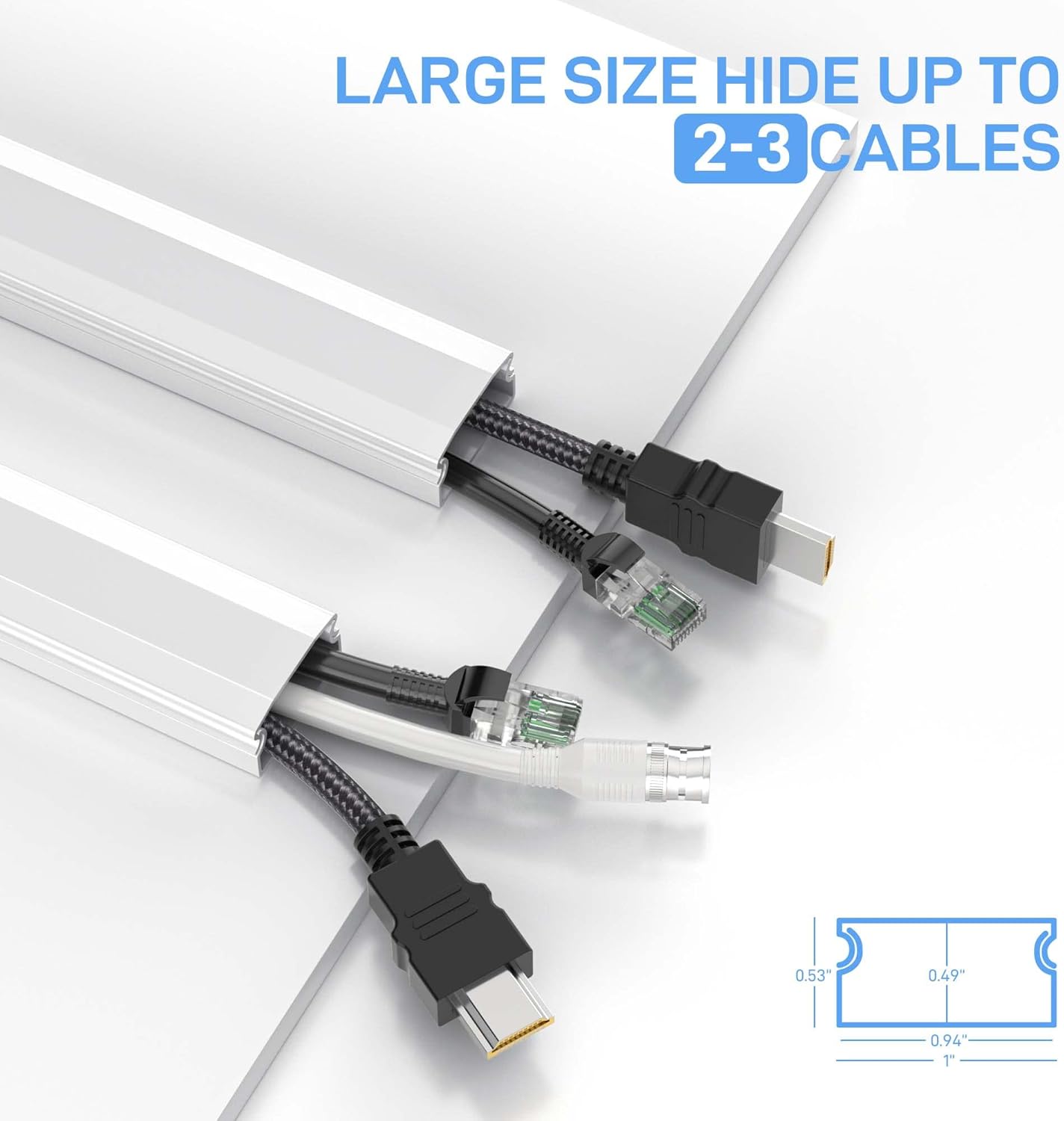 Delamu Cord Hider, Large Cord Covers for 2-3 Wires, Wire Covers for Cords Cable Hider, 94.5in Wire Hiders for TV on Wall, Easy Set up Cable Cover Management Kit, 6X L15.7 W1.0 H0.53in