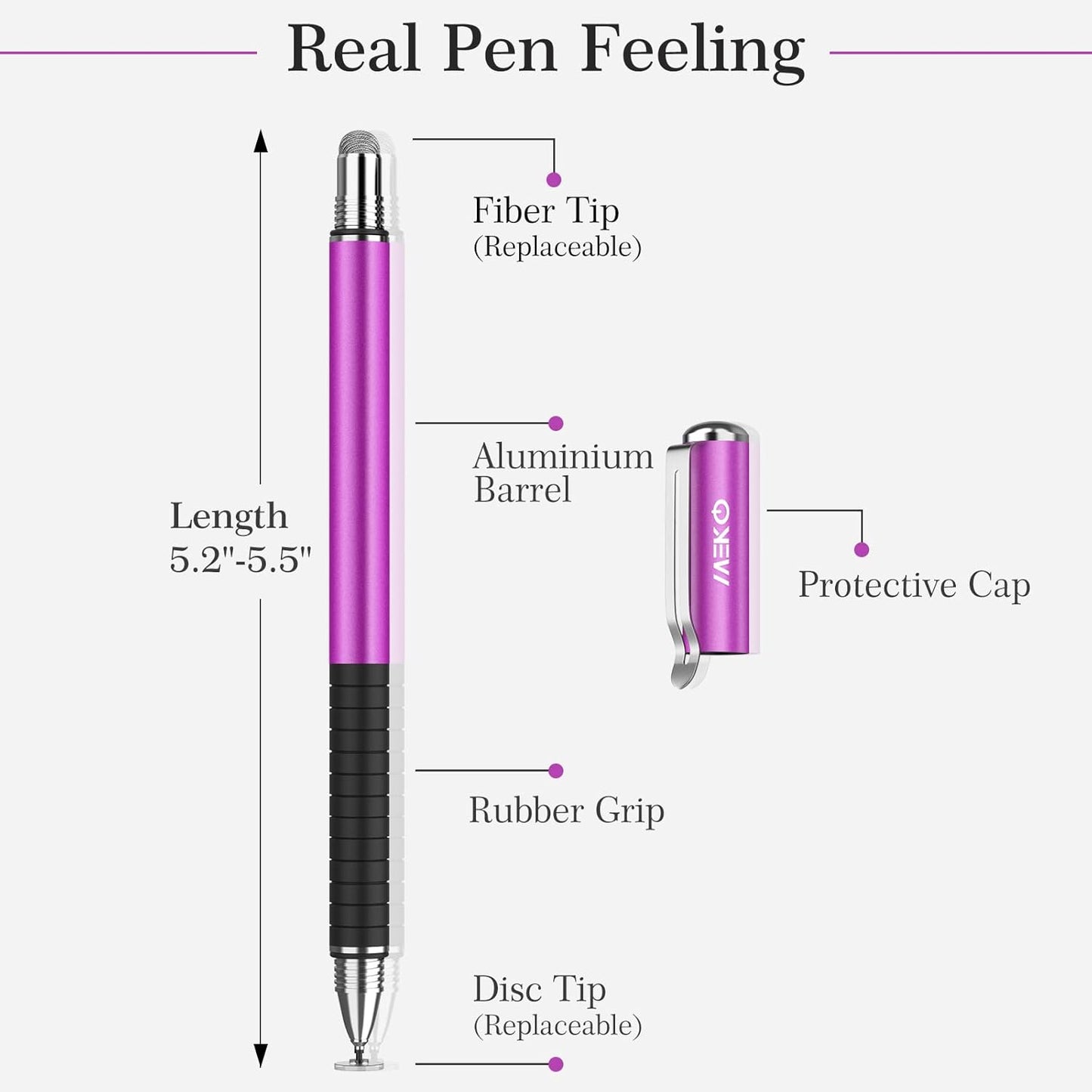 MEKO Stylus Pens for Touch Screens, 2 in 1 Universal Disc Stylus Pens for iPhone, iPad and All Capacitive Cell Phones, Tablets, Laptops Bundle with 6 Replacement Tips - (2 Pcs, Pink/Purple)