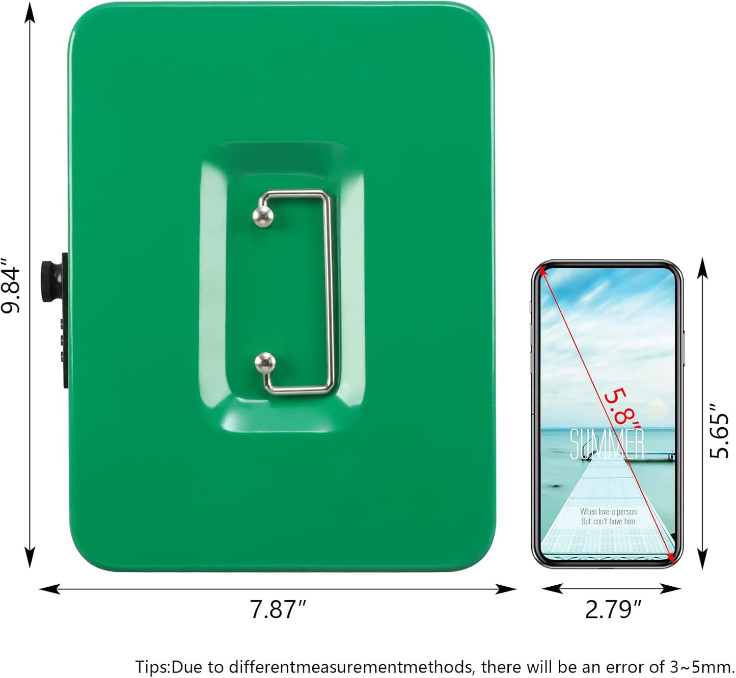 KYODOLED Large Cash Box with Combination Lock,Safe Metal Box for Money, Storage Lock Box with Money Tray,9.84"x 7.87"x 3.54" Green Large