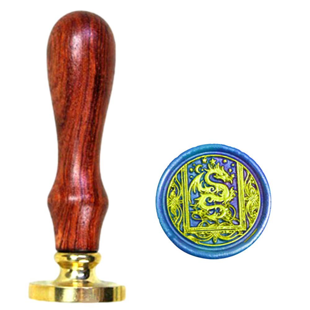 Starry Dragon Wax Seal Stamp With Removable Brass Head Wooden Handle - Retro Vintage Animal Sealing for Letter Cards Invitations