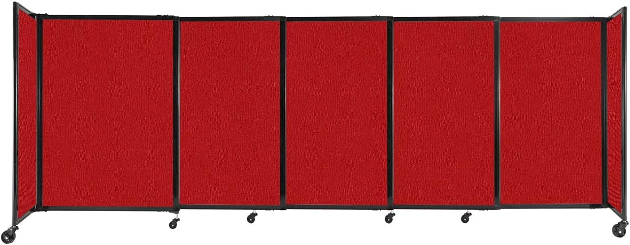 Versare Straightwall Sliding Portable Wall Partition | Freestanding Office Dividers | Locking Wheels | Temporary Room Separator | 11'3'' Wide x 4' Tall Red Fabric Panels