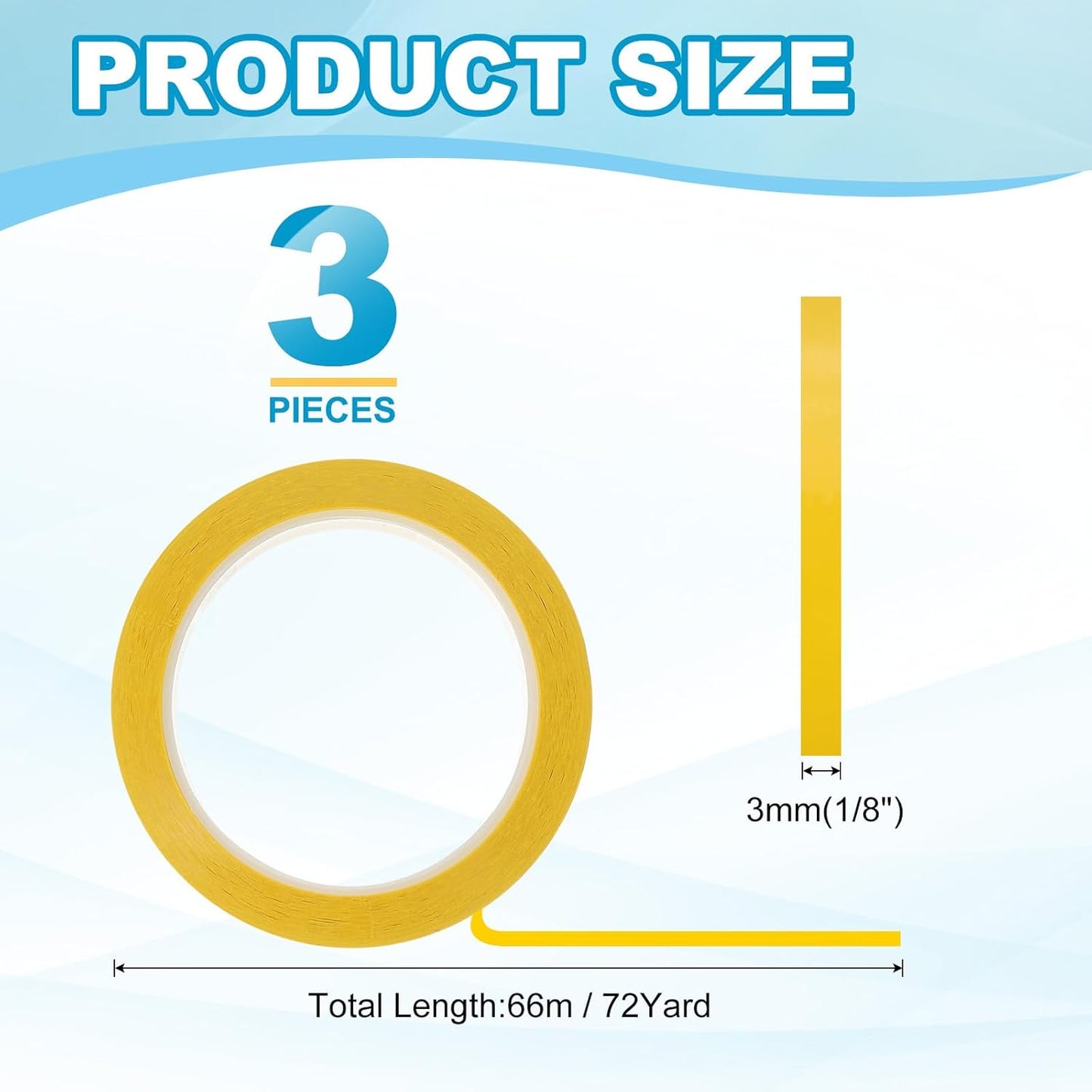 MECCANIXITY Whiteboard Tape 1/8" x 72 Yard Pinstripe Graphic Chart Line Grid Marking Tapes for Classroom Office Dry Erase Board Art, Dark Yellow, Pack of 3