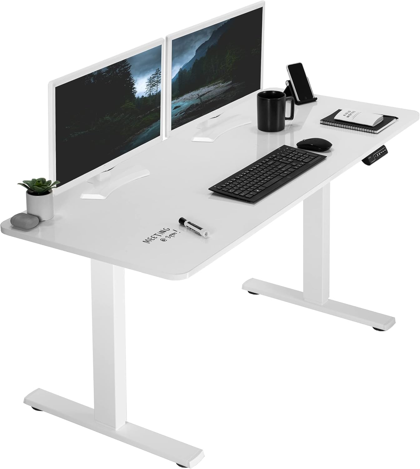 VIVO Electric Dry Erase 60 x 24 in Standing Desk, Memory Height Adjustment, 1B Series, Whiteboard Top White Frame, DESK-KIT-1W6WE