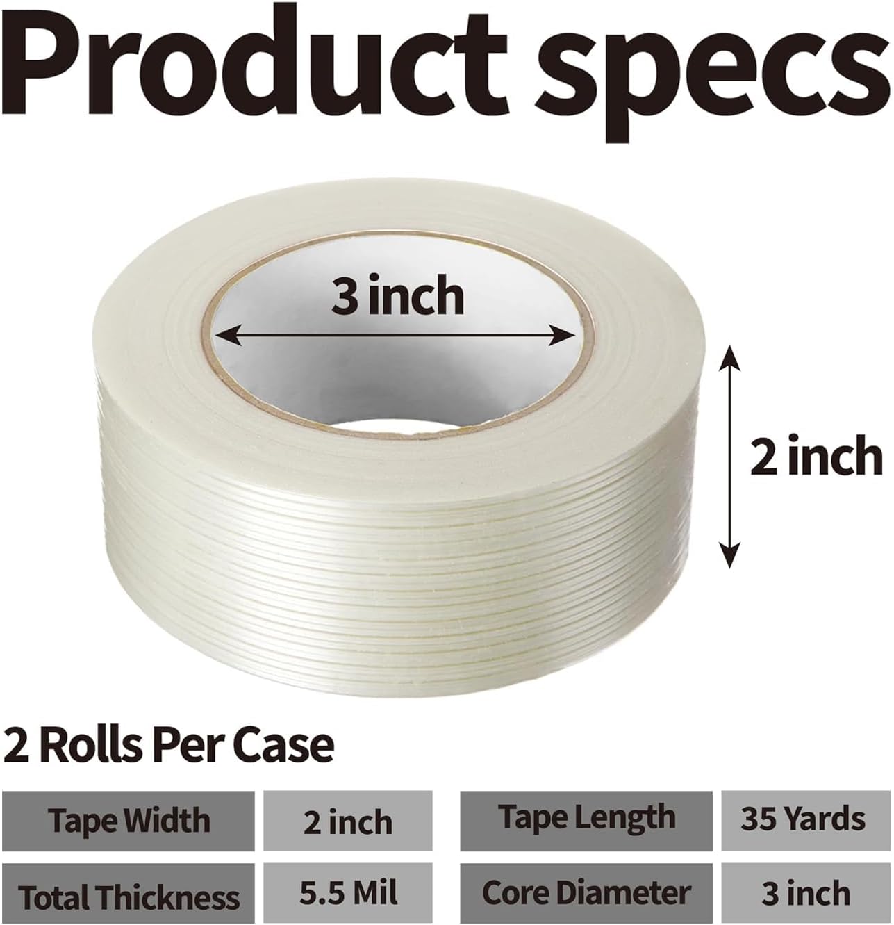 Strapping Tape, 2 Roll 2 Inch X 1260" 5.5 Mil, Fiberglass Heavy Duty Shipping and Moving Packing Tape,Clear