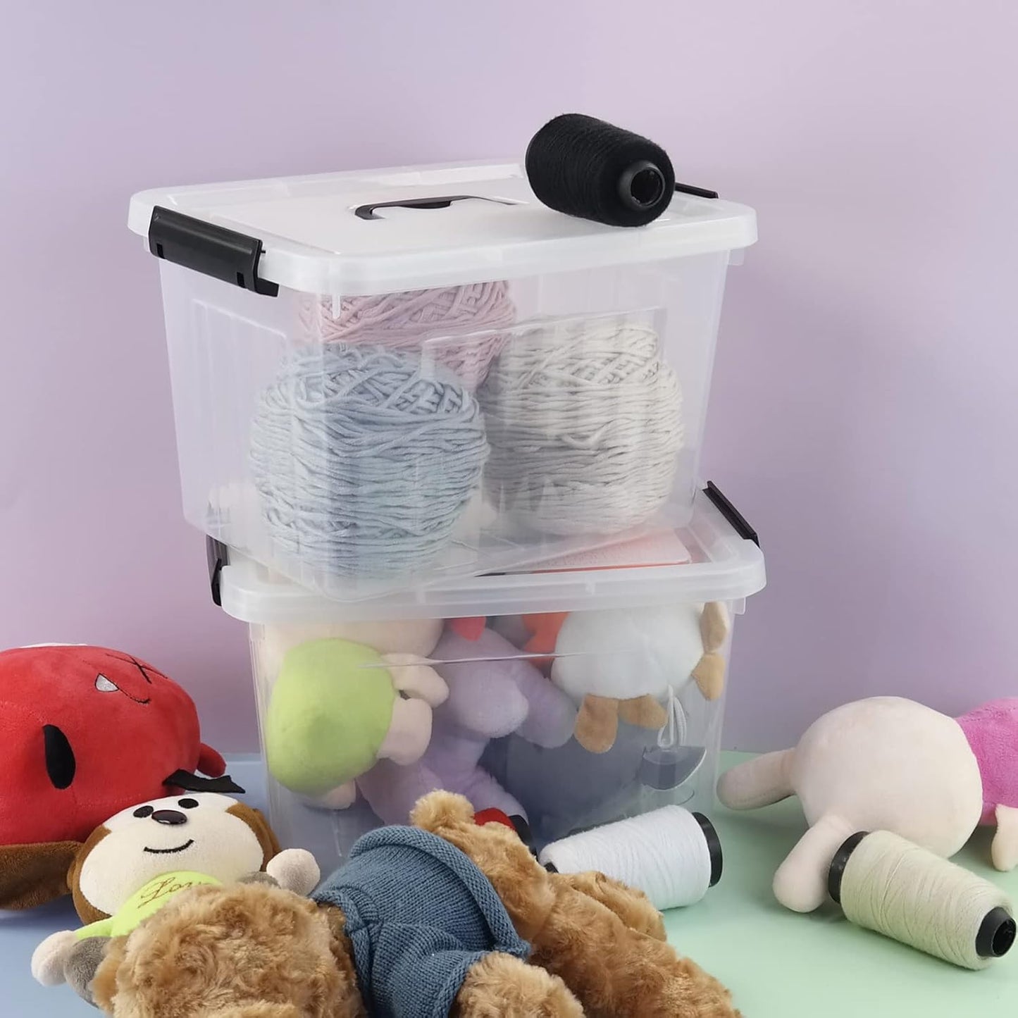 10 L Plastic Clear Storage Box, Plastic Latching Box with Lid, 6-PACK