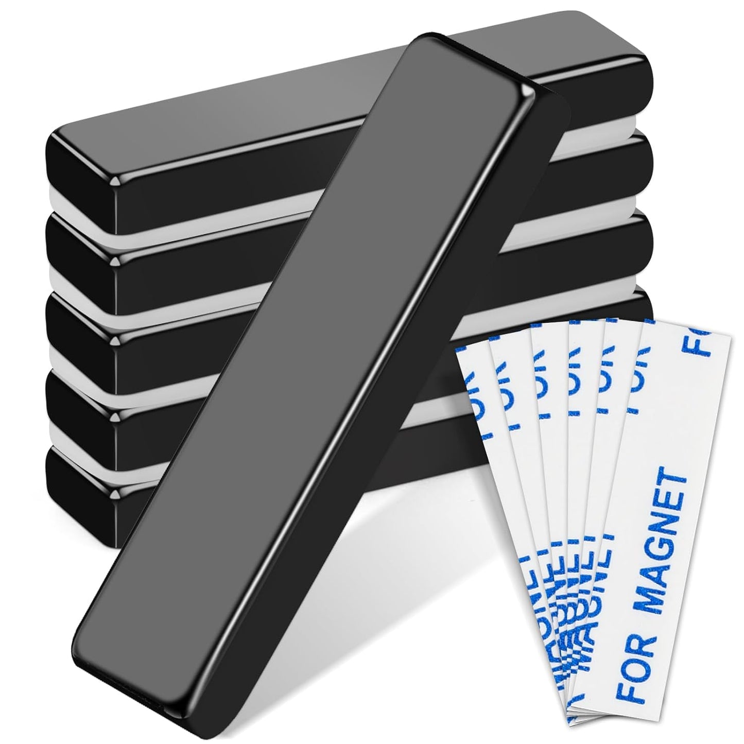LOVIMAG Powerful Rare Earth Magnets, Refrigerator Magnets with Double-Sided Adhesive, Black Heavy Duty Magnet for Cabinet Doors, Fridge, Classroom, Grill, Garage, Kitchen - 40x10x5 mm,Pack of 6