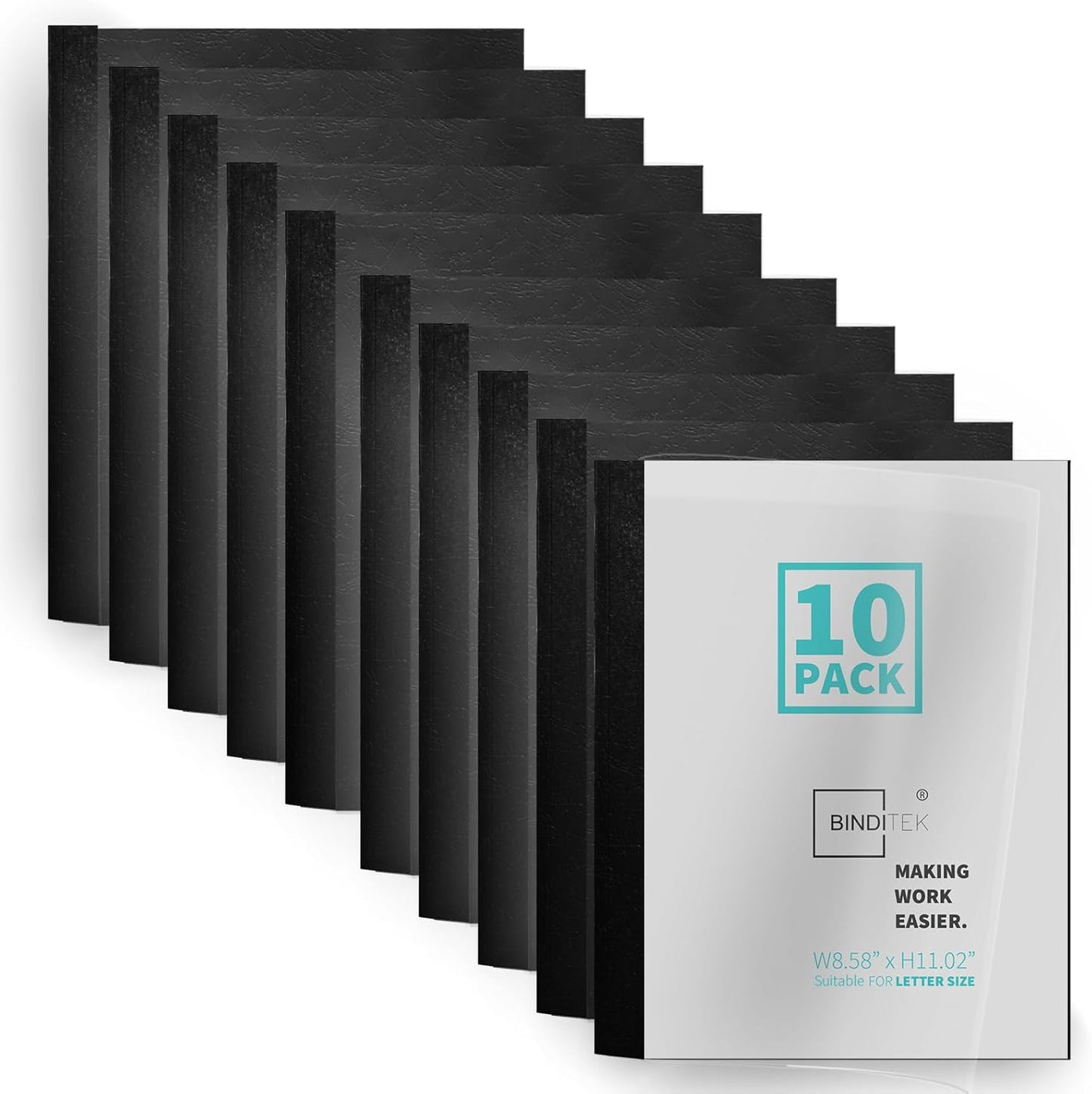 Binditek 10 Pack Thermal Binding Presentation Covers, 3/4 Inch Spine, Holds 160 Sheets, Ultra Clear Front Cover, Black Paper Back Cover, Letter Size, for Students and Coworkers