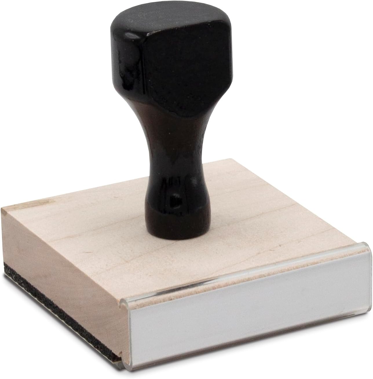 Infusion Custom Text Traditional Wood Stamp with Plastic Handle, 4" x 4"