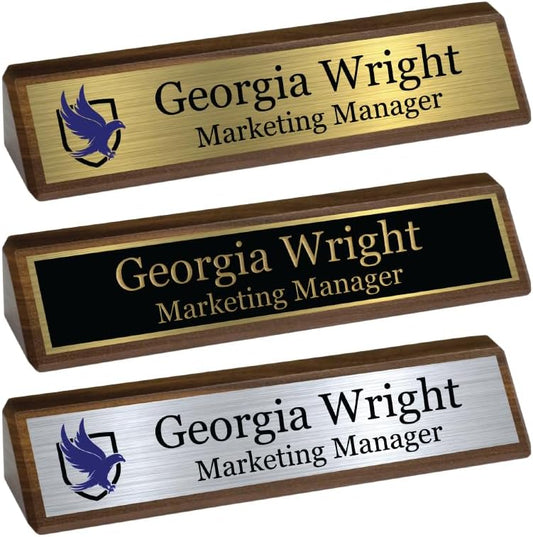 Custom Desk Wedge Name Plate - Personalized Titles and Styles (2x8 Inch, Solid Walnut w/Name Plate)