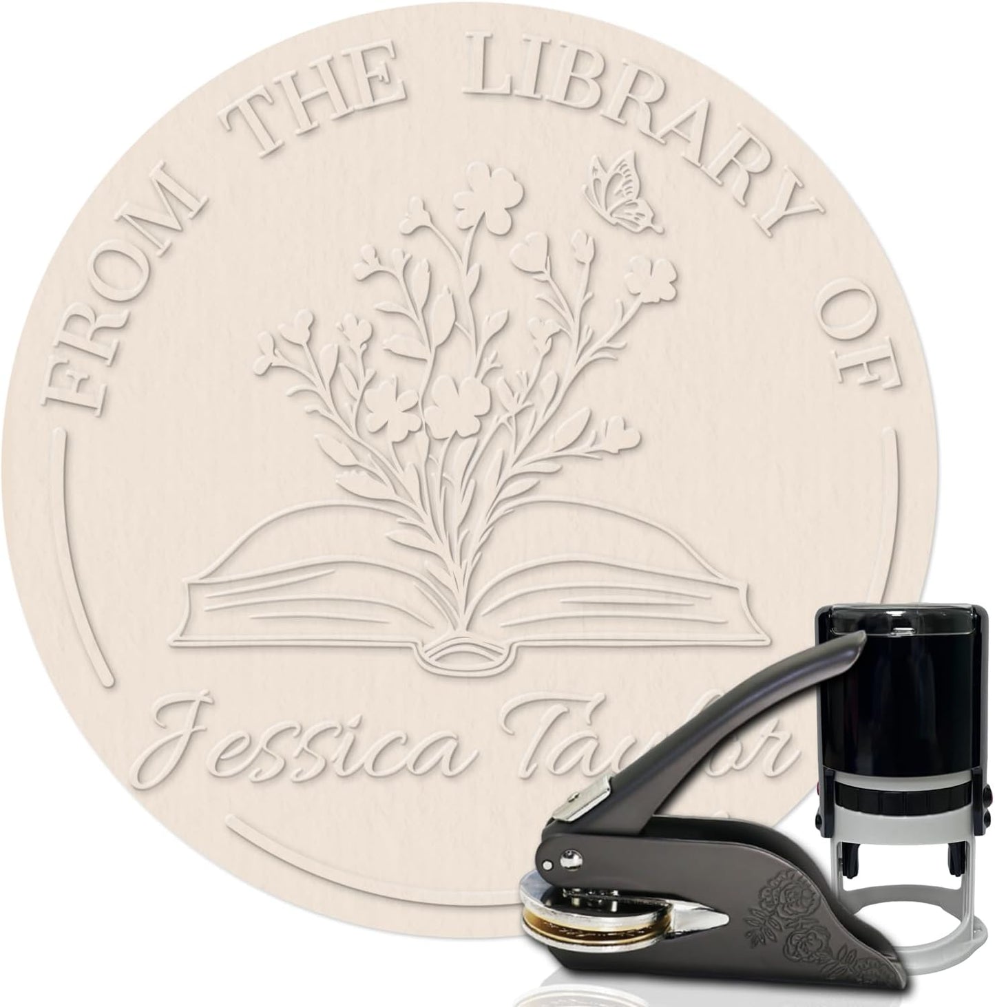 HDSD Custom Embosser - Personalized Book Embosser with Your Message or Design -Suitable for Wedding Invitations, Envelopes & Books (Flowers and Text)