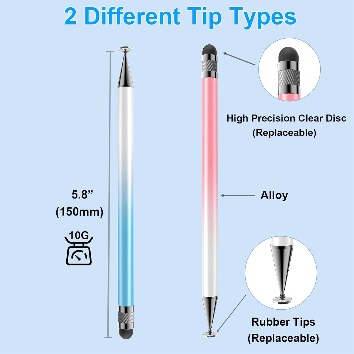 Bopomofo Stylus (5 Pcs),2-in-1 Stylus Pen for Touchscreen, High Precision and Sensitivity, Suitable for iPhone/ipad/Android Tablets, Compatible with Touch Screens(Pink/Yellow/Green/Blue/Purple)