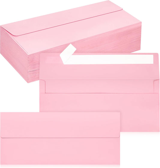 100 Pack #10 Business Envelopes, Self Seal Standard Pink Envelopes for Secure Business & Legal Mailing, Office, Checks, Letter, Invoices, 4 1/8 x 9 1/2 Inches
