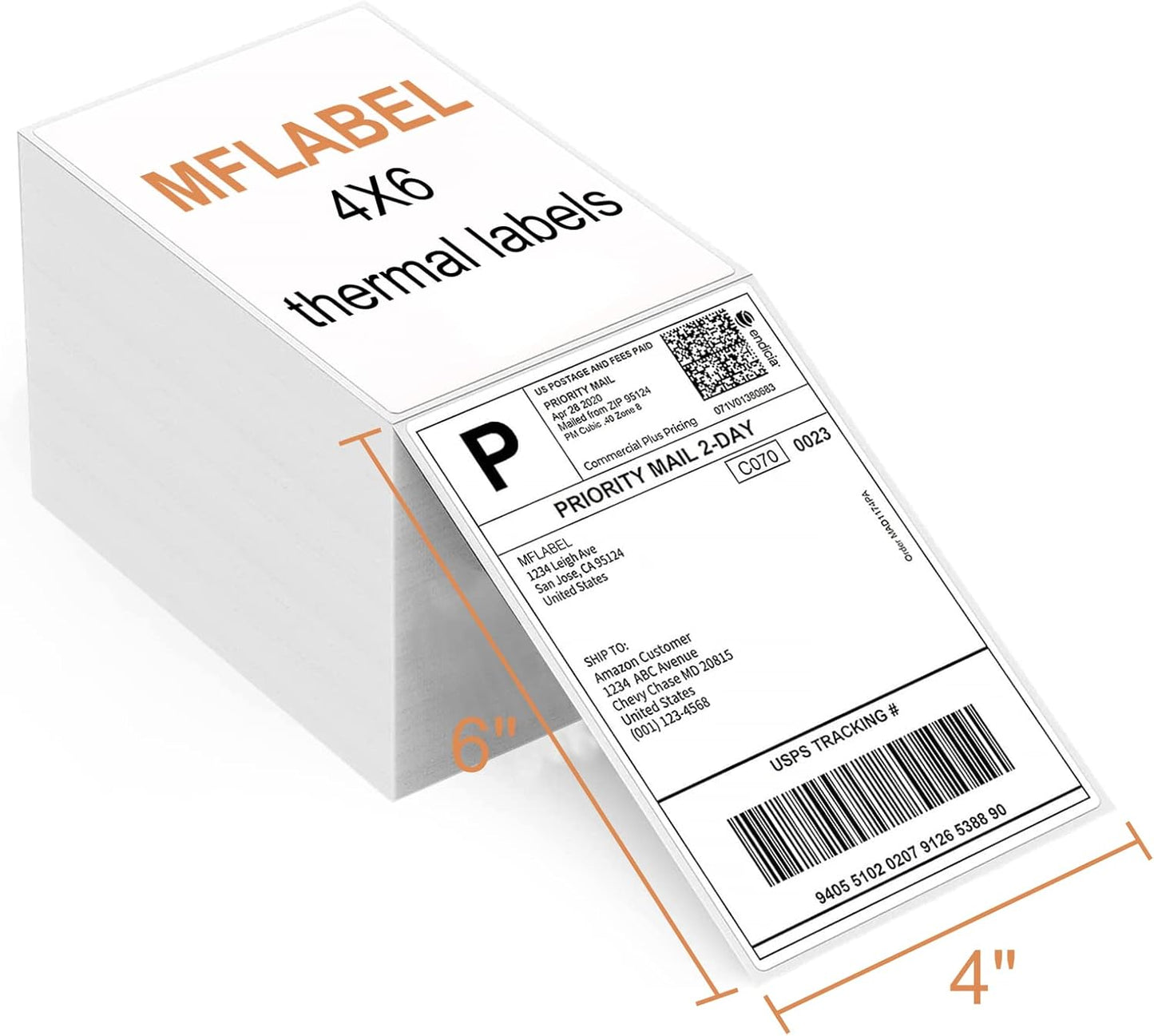 MFLABEL Fanfold 4" x 6" Direct Thermal Labels White Perforated Shipping Label,48 Stacks,Total 48000 Labels