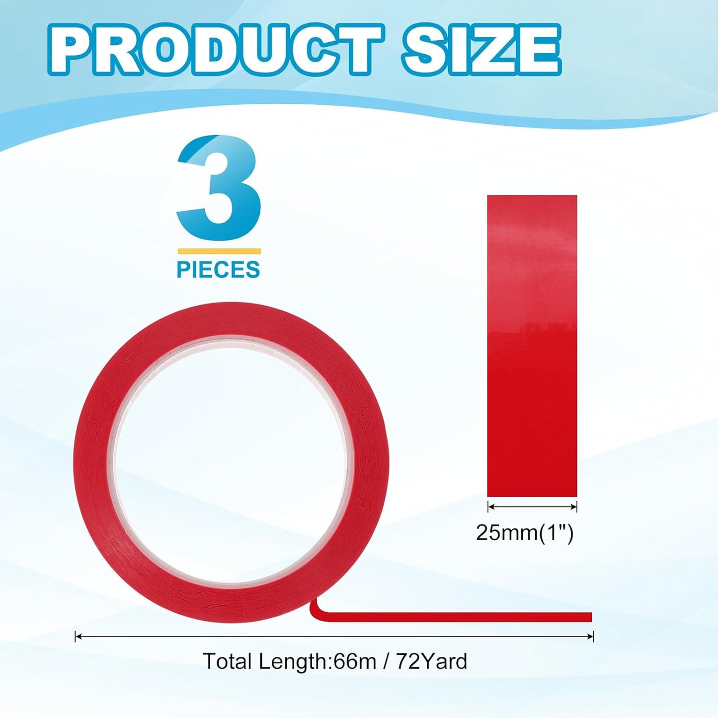 MECCANIXITY Whiteboard Tape 1" x 72 Yard Pinstripe Graphic Chart Line Grid Marking Tapes for Classroom Office Dry Erase Board Art, Red, Pack of 3