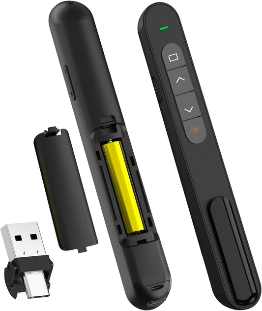 QUI Presentation Clicker for PowerPoint, RF 2.4GHz USB C Wireless Presenter Remote with Volume Control, PowerPoint Clicker Slide Advancer for Mac, Windows, Laptop, Keynote