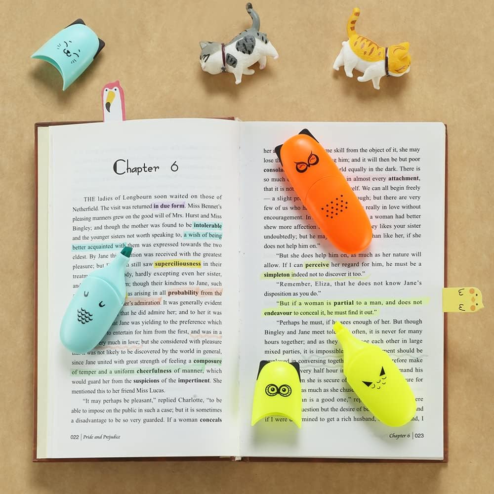 6 pieces Cute highlighters Bird Design Kawaii Stuffs Mini Highlighters Pen Neon Color Chisel Tip Gift Highlighter Marker - stocking stuffers - gift for kids
