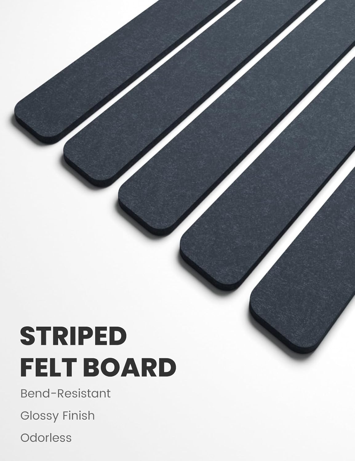 Cork Board Alternative Felt Strip Board 5-Pack 13"x2", Office Pin Board with 35 Push Pins, Adhesive Install for Bedroom Door & Home Office(Deep Charcoal Blue)