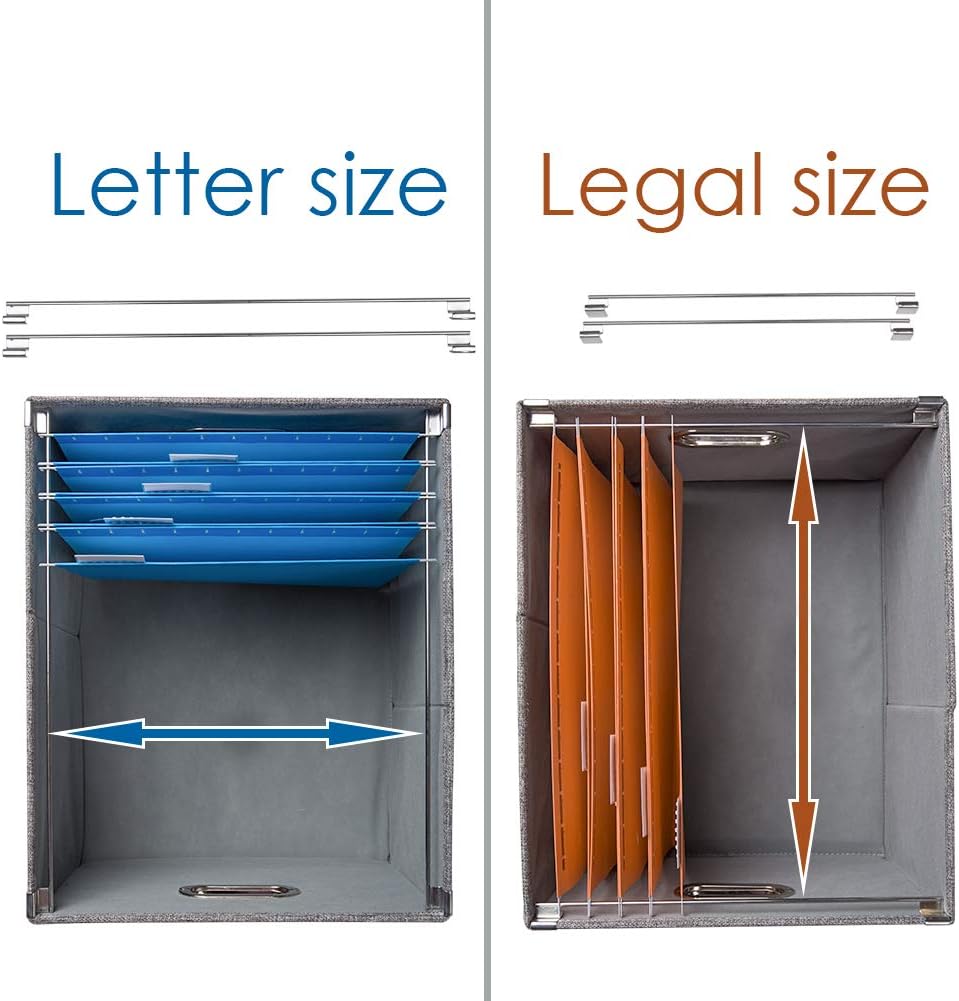 PRANDOM File Organizer Box - Set of 2 Collapsible Decorative Linen Filing Storage Hanging File Folders with Lids Office Cabinet Letter/Legal Size Navy Blue (17x14x11.2 inch)