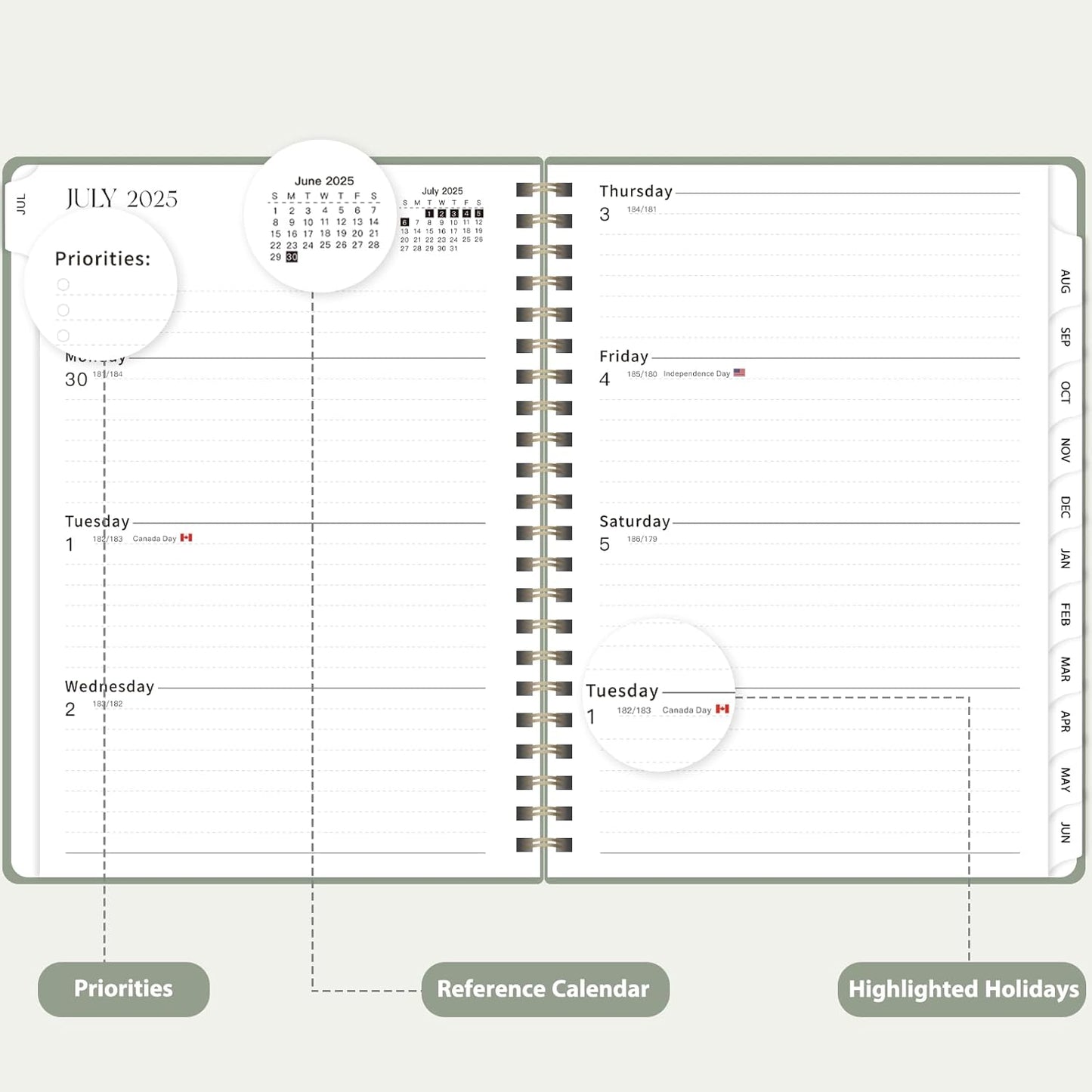 Planner 2025-2026, Monthly and Weekly Calendar Academic Planner (July 2025 - June 2026), Hardcover Planning Agenda Book for Office School Supplies, A5 (6.3" x 8.5")