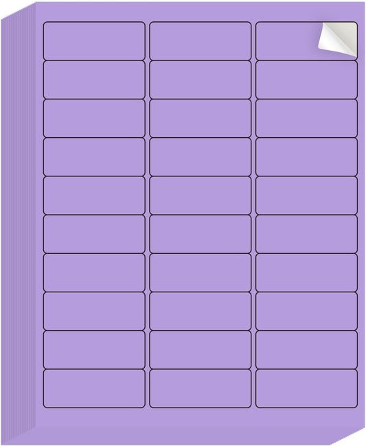 8-1/2 x 11 Neon Color High Light Labels for Laser & Inkjet Printer, Strong Adhesive (Purple, 1" x 2-5/8" - 30 Per Page | 600 Labels)