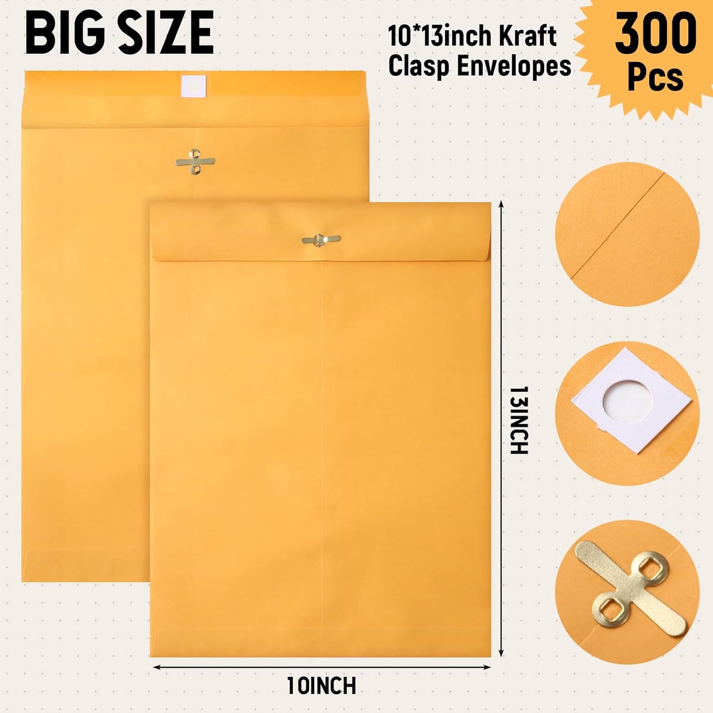 Ctosree 300 Pcs Manilla Envelopes Clasp Envelopes Bulk Brown Kraft Catalog Letter with Clasp Closure and Gummed Seal 28lb Heavyweight Paper (10 x 13 Inch)