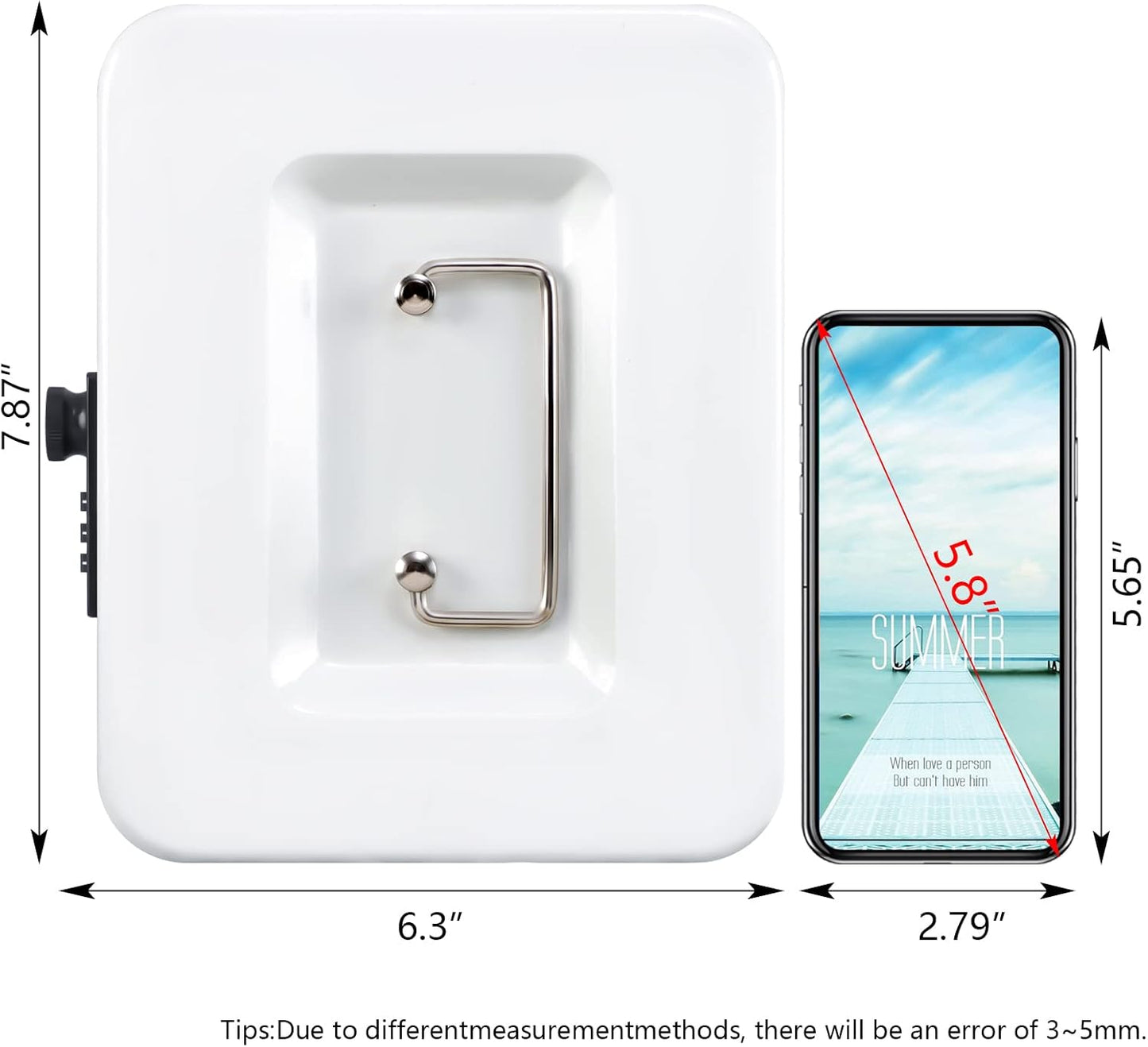 KYODOLED Cash Box with Combination Lock,Safe Metal Box for Money,Storage Lock Box with Money Tray,7.87"x 6.30"x 3.54" White Medium