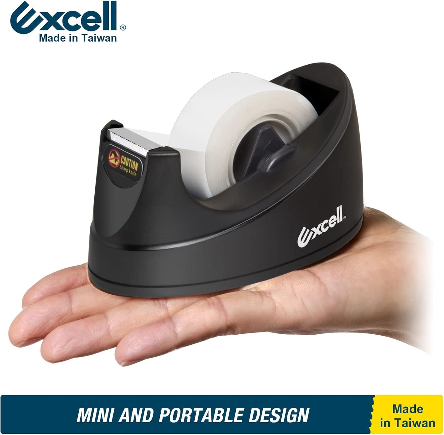 Excell EX-115BK Mini Desktop Tape Dispenser (1" core) with Adhesive Bottom, Tape Dispenser Desk for Home, Office, School and Gift Store Wrapping Purpose- 1Pack (1)